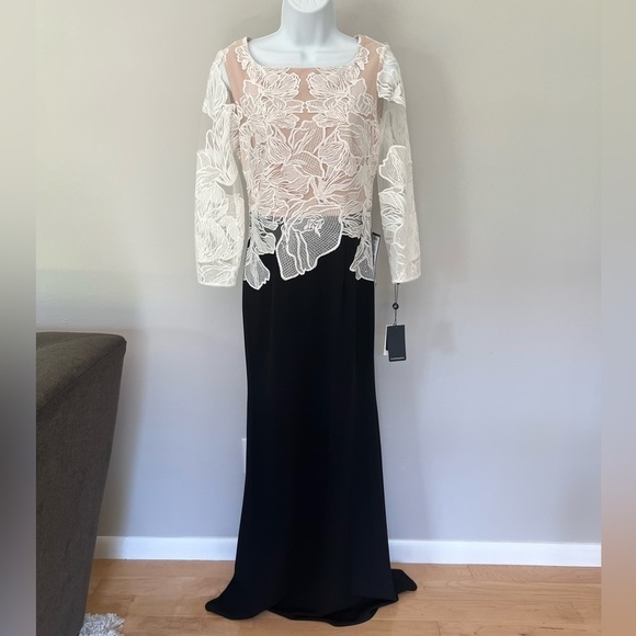 NWT Adrianna Papel black & cream lace overlay full length formal dress size 4 - Picture 2 of 11